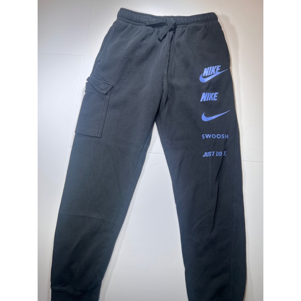 Nike‎ Joggers Mens XL Black Cargo Graphic Swoosh Just Do It Fleece Sweatpants